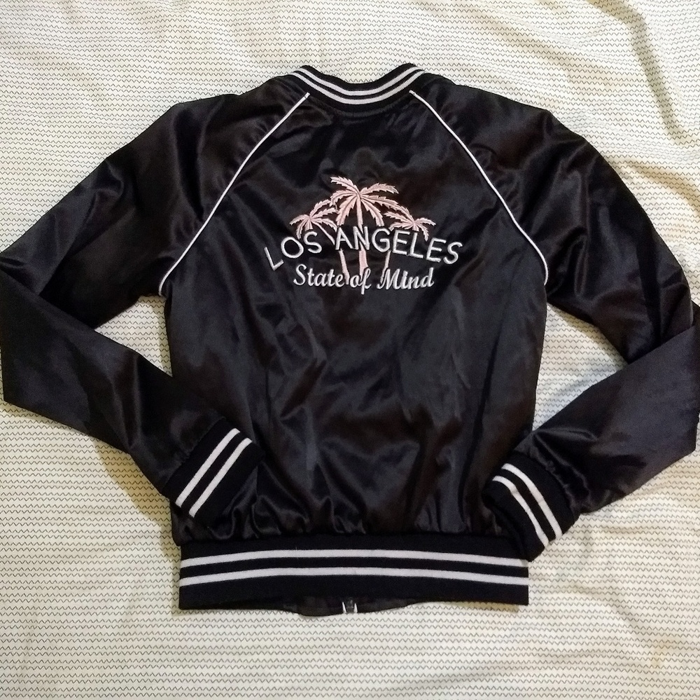Full Tilt satin black bomber jacket back graphic